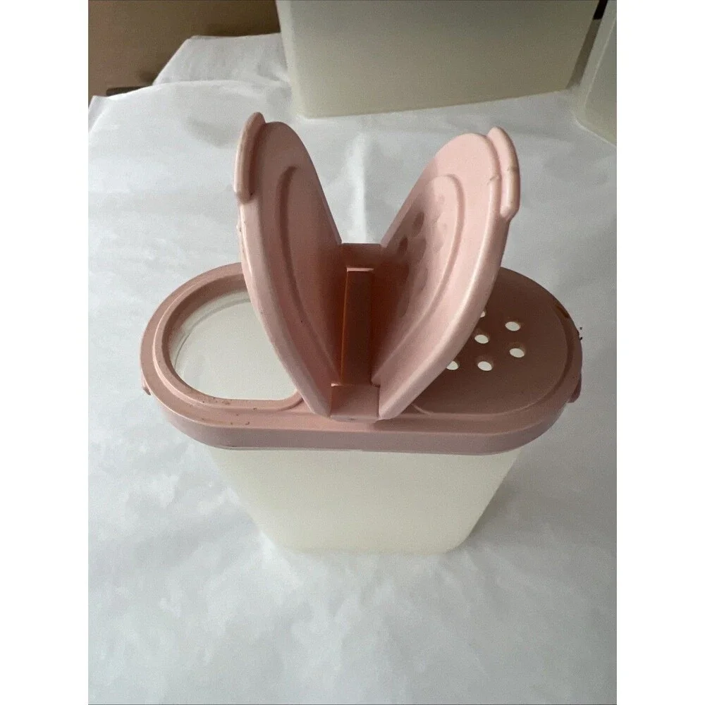 Lot 8 pieces of Vintage Tupperware Modular Mates w/Pink Lids Cereal Juice Spices